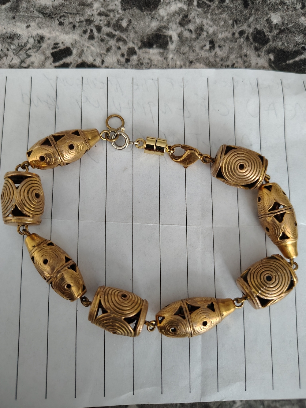 Bronze/Copper Toned Sculpted Metal Bead Bracelet With Dual Closure Women Jewelry